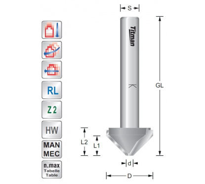 V-groeffrees 90°  S8mm voor o.a. ALUCOBOND, DiBOND, REYNOBOND Titman | JVL-Europe