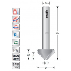 V-groeffrees 135°  S8mm voor o.a. ALUCOBOND, DiBOND, REYNOBOND | Titman Tools