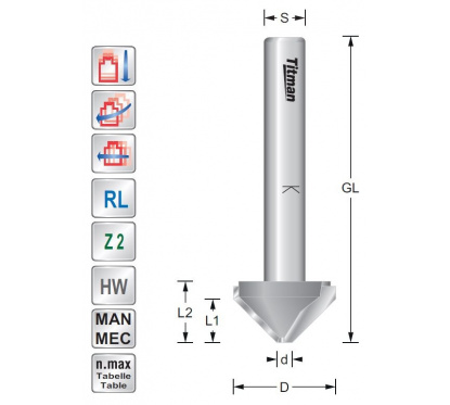 Titman V-Nutfräser  135°  S8mm für ALUCOBOND, DiBOND, REYNOBOND usw. | JVL-Europe