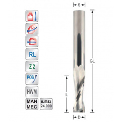 Spiral cutter D8  L25  S8mm  Z2  Positive - Upcut | Titman Tools