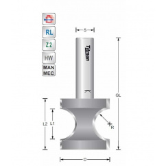 Titman Fresa semicircolare R8 S8mm | Titman Tools