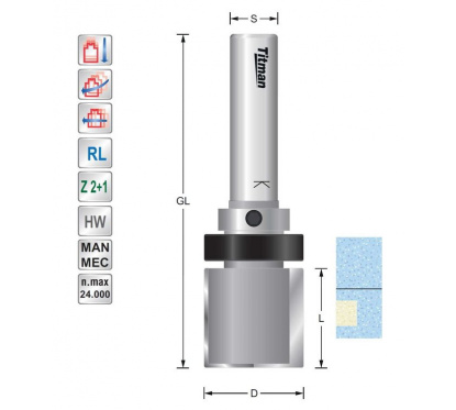 Bearing guide trimmer D25  S12mm for solid surface | Titman Tools