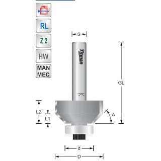 Bevel cutter 45° S6mm with bearing | Titman Tools