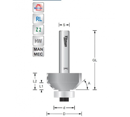 Titman Bevel cutter 60° S8mm with bearing | JVL-Europe