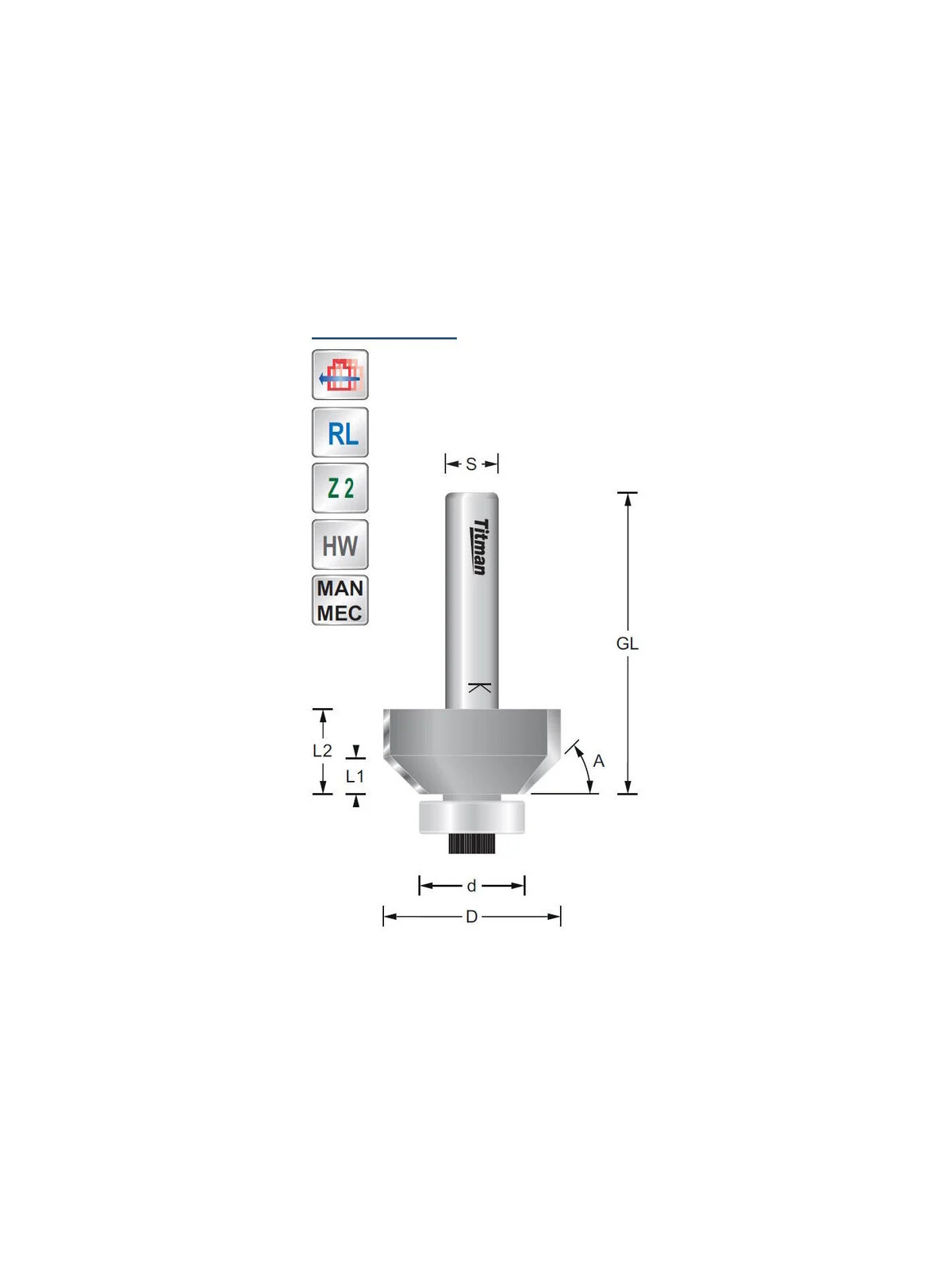 Titman Bevel cutter 60° S8mm with bearing | JVL-Europe