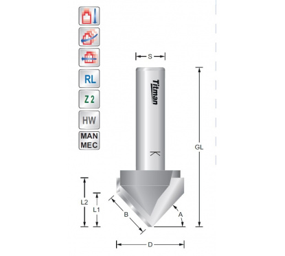 Titman V-Nutfraeser  45° L1(14) S12mm | JVL-Europe