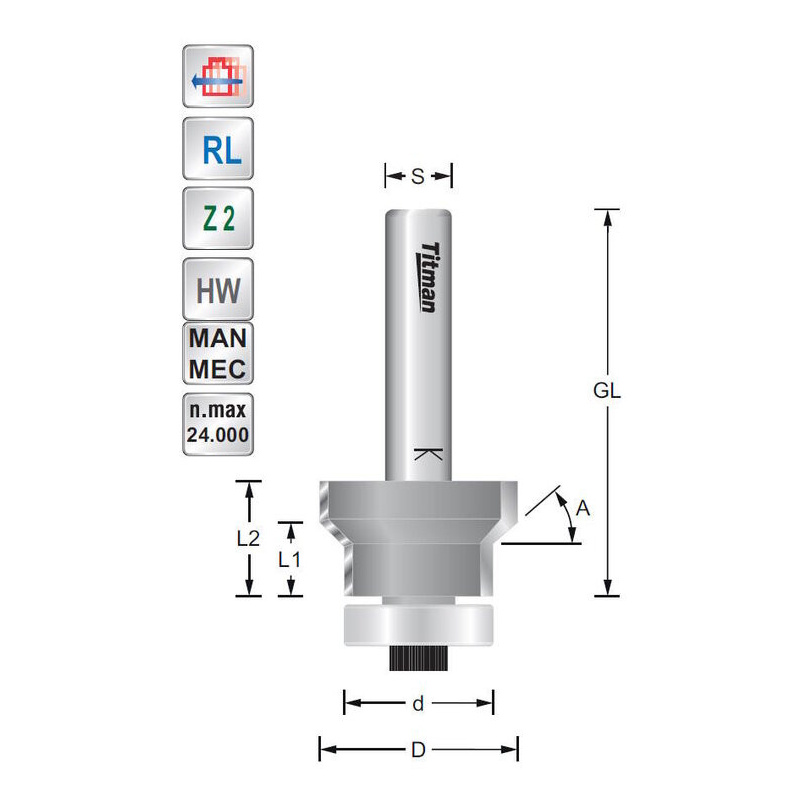 Titman Trimming bevel cutter with bearing | JVL-Europe