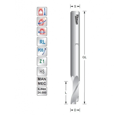 Titman Single flute D4 L40  S8mm cutter for plastic and aluminium | JVL-Europe