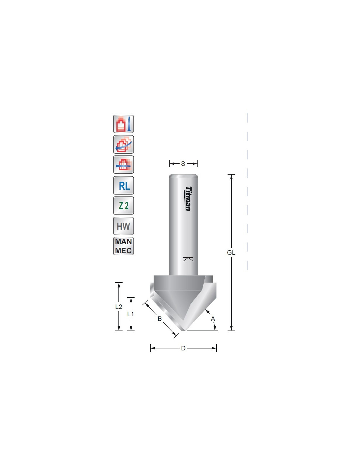 Titman V-Nutfraeser  45° L1(25,5)  S12mm | JVL-Europe