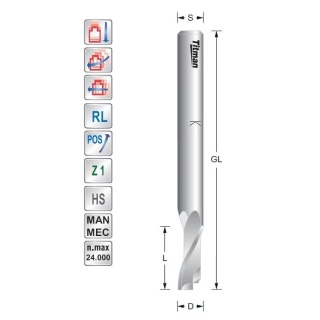 Single flute D7 L14 S8mm cutter for plastic and aluminium | Titman Tools