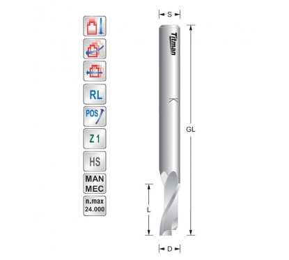 Titman Single flute D8 L40 S8mm cutter for plastic and aluminium | JVL-Europe