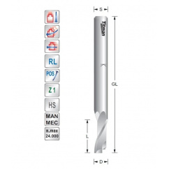 Einzahnfräser D12 L14 S8mm fur Kunststoff und Aluminium