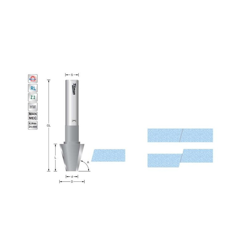 Bevel cutter 75°  S12mm for solid surface | Titman Tools