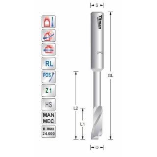 Single flute cutter D5  L35 S8mm  with neck for plastic and aluminium | Titman Tools