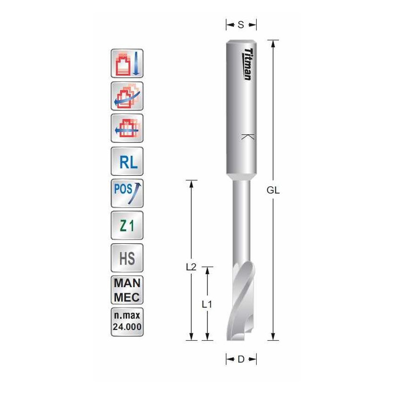 Enkel snijder frees D5 L35 S8mm met lange nek voor kunststof en aluminium | Titman Tools
