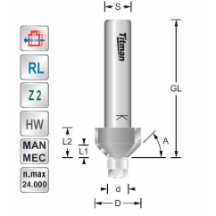 Miniature bevel cutter with bearing  45° D22  S8mm | Titman Tools