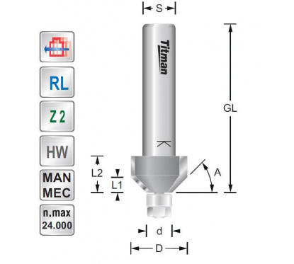 Titman Miniature bevel cutter with bearing  45° D22  S8mm | JVL-Europe