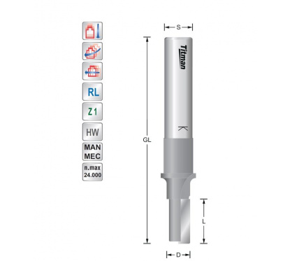 Single flute cutter D8 S12 for solid surface | Titman Tools