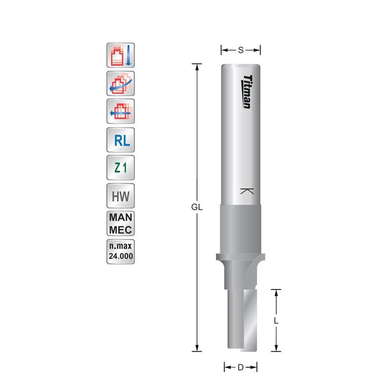 Single flute cutter 10mm S12 for solid surface | Titman Tools