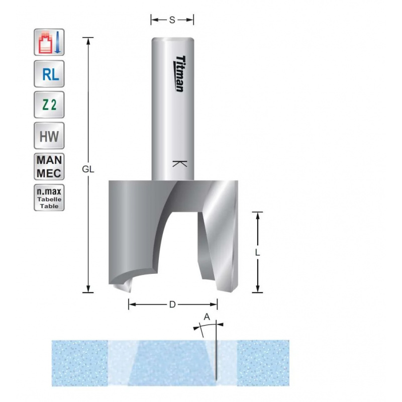Tenoning cutter D23  S12mm for repair work on solid surface  material | Titman Tools