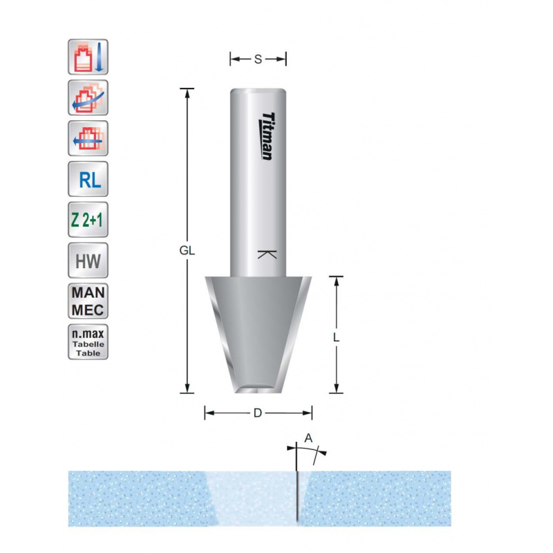 Bevel cutter D23  S12mm for repair work on solid surface  material | Titman Tools