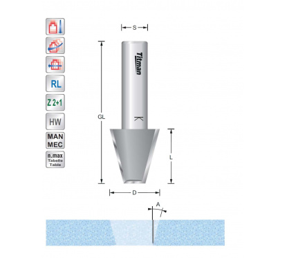 Bevel cutter D23  S12mm for repair work on solid surface  material | Titman Tools