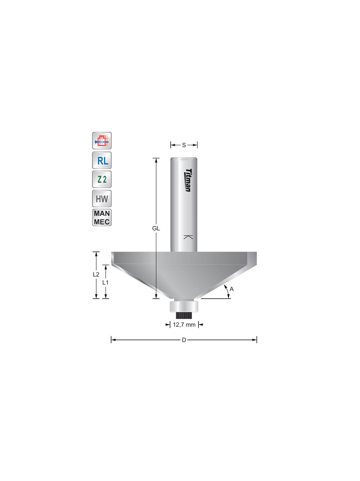 Fasefrees - afschuinfrees  45° D52  S12mm Titman | JVL-Europe