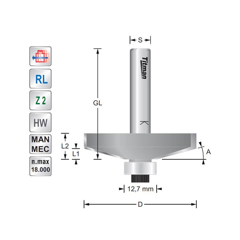 Titman Fasefraeser 45°  D44  S8mm | JVL-Europe