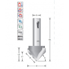 V-Groove cutter 45° L1(14)  S8mm | Titman Tools