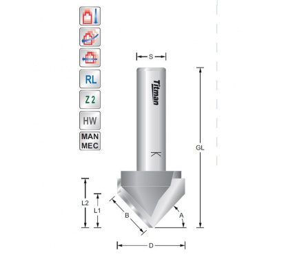 V-Groove cutter 45° L1(14) S8mm | Titman Tools V-Groove cutter 45° L1(14) S8mm | Titman Tools
