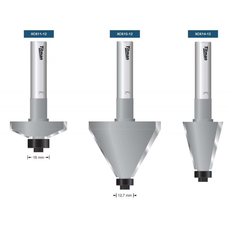 Bevel cutter 15°  S12mm  with bearing  for solid surface | Titman Tools