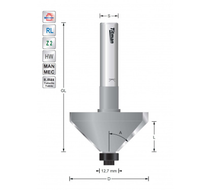 Fasefrees 15°  S12mm  met lager voor solid surface materiaal | Titman Tools Fasefrees 15°  S12mm  met lager voor solid surface materiaal | Titman Tools