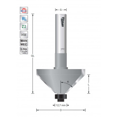 Bevel cutter 30°  S12mm  with bearing  for solid surface | Titman Tools