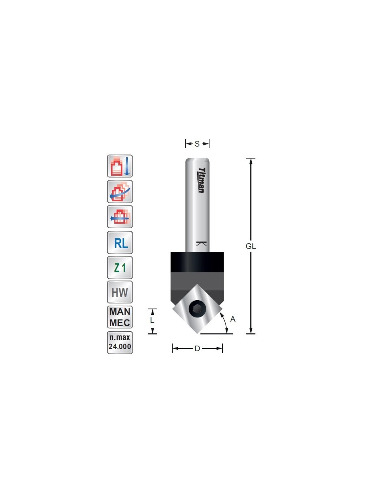 Titman Replacement tip V-Groove and engraving cutter 45° S8 mm | JVL-Europe