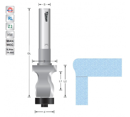 Titman SchwallrandfräserL1-12mm  L2-20mm für gerade Fronten für Mineralwerkstoff | JVL-Europe