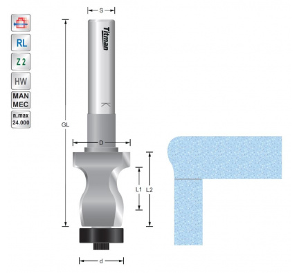 Overflow edge cutter L1-15  L2-23  for straight fronts  for solid surface