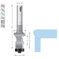 Overflow edge cutter L1-18mm  L2-33mm for straight fronts  for solid surface