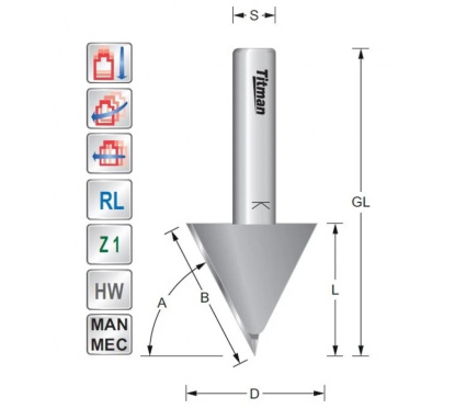 Cortador de ranura en V 45° S12 | Titman Tools Cortador de ranura en V 45° S12 | Titman Tools