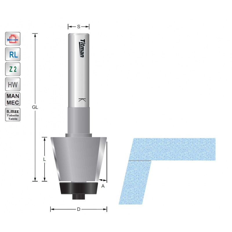 Bevel cutter 11° with beveled bearing  for solid surface | Titman Tools