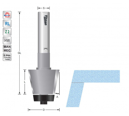 Bevel cutter 11° with beveled bearing  for solid surface | Titman Tools