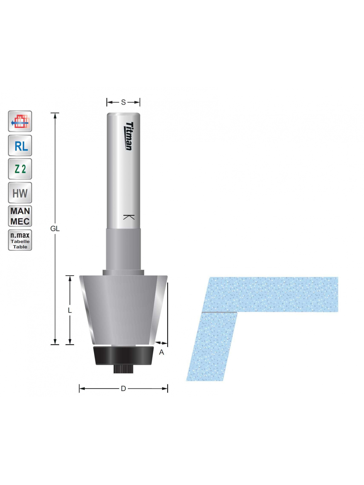 Titman Bevel cutter with beveled bearing  for solid surface | JVL-Europe
