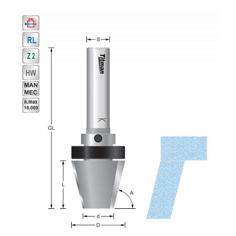 Fasefrees met lager D28 S12 voor solid surface materiaal | Titman Tools