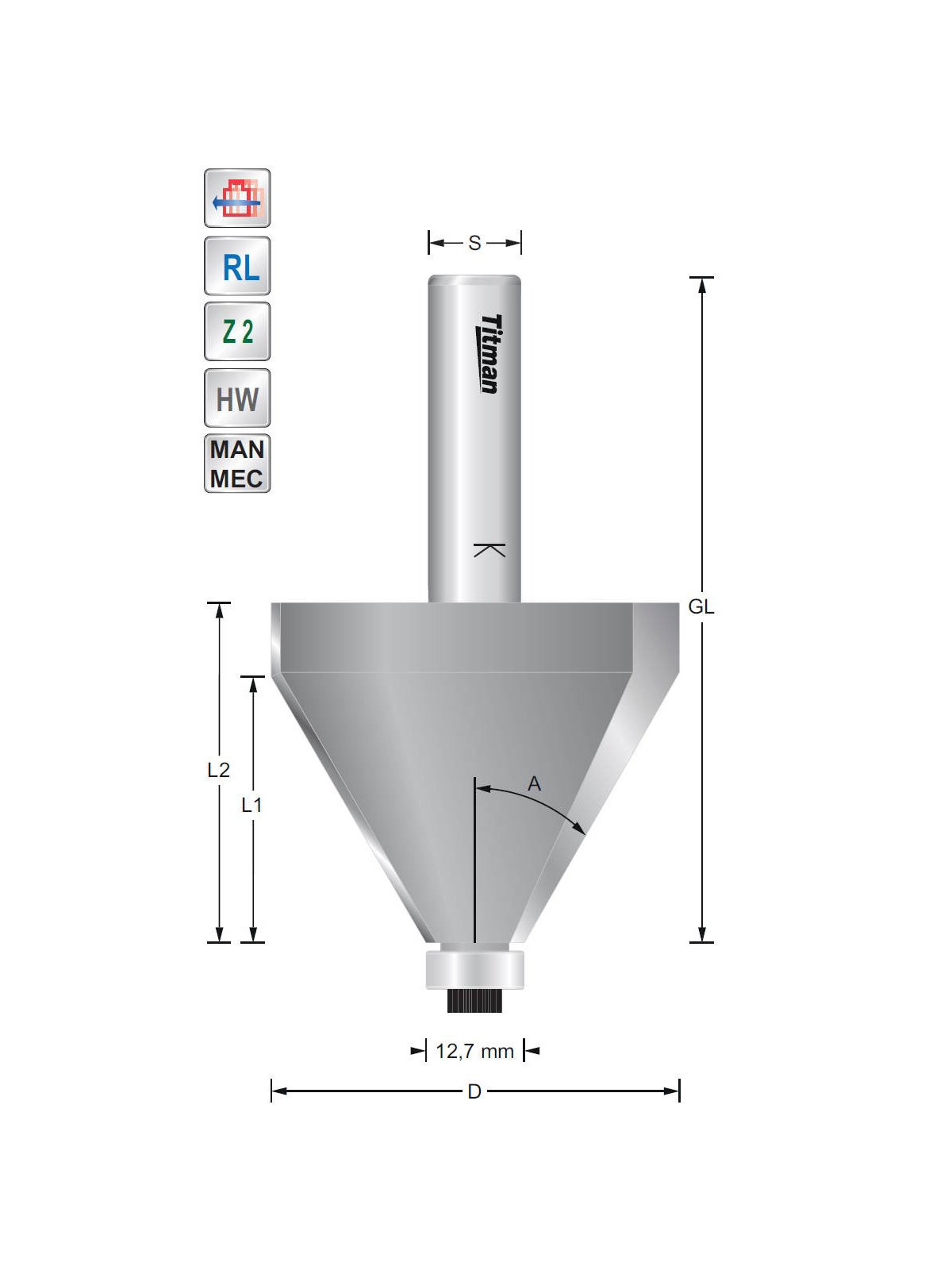 Titman Fasefräser 15° S12mm mit Anlauflager und hoher Nutzlänge | JVL-Europe