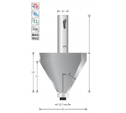 Titman Fasefräser 20° S12mm mit Anlauflager und hoher Nutzlänge | JVL-Europe