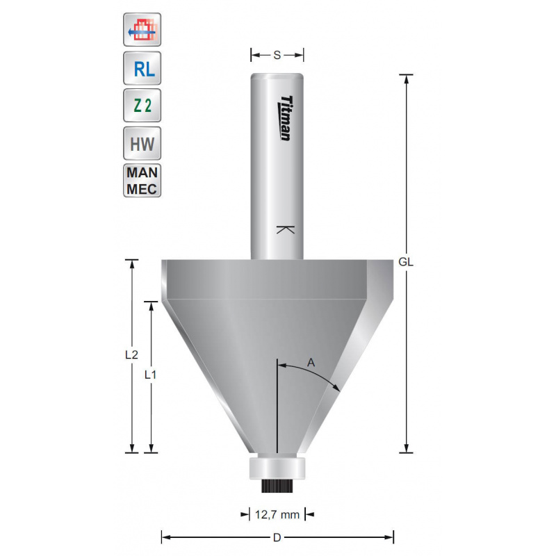 Titman Fasefräser 22,5° S12mm mit Anlauflager und hoher Nutzlänge | JVL-Europe