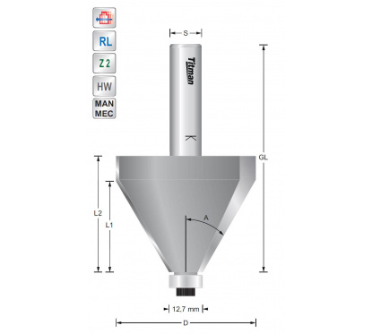 Bevel cutter 30° S12mm with bearing and high cutting length | Titman Tools Bevel cutter 30° S12mm with bearing and high cutting length | Titman Tools