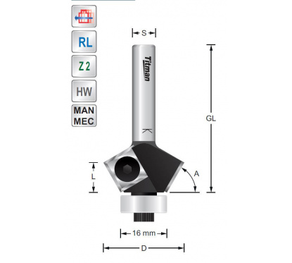 Titman Wisselmes fasefrees / afschuinfrees 45°  S6mm met lager | Titman Tools