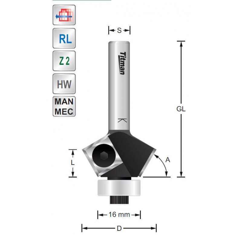 Titman Wendeplatten-Fasefräser 45°  S8mm mit Anlauflager | JVL-Europe