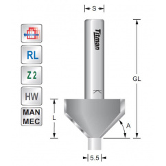 Fasefrees met geleidepin 45°  S6mm | Titman Tools