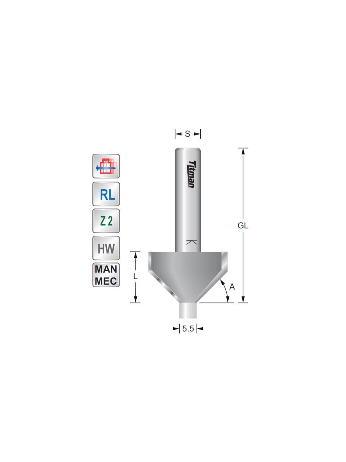 Titman Bevel cutter with guide pin 45°  S6mm | JVL-Europe